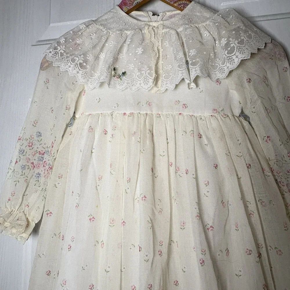 Ruth Of Carolina Dress Sz 5 VTG Lacy Prairie Style Lined Floral L - Picture 4 of 16